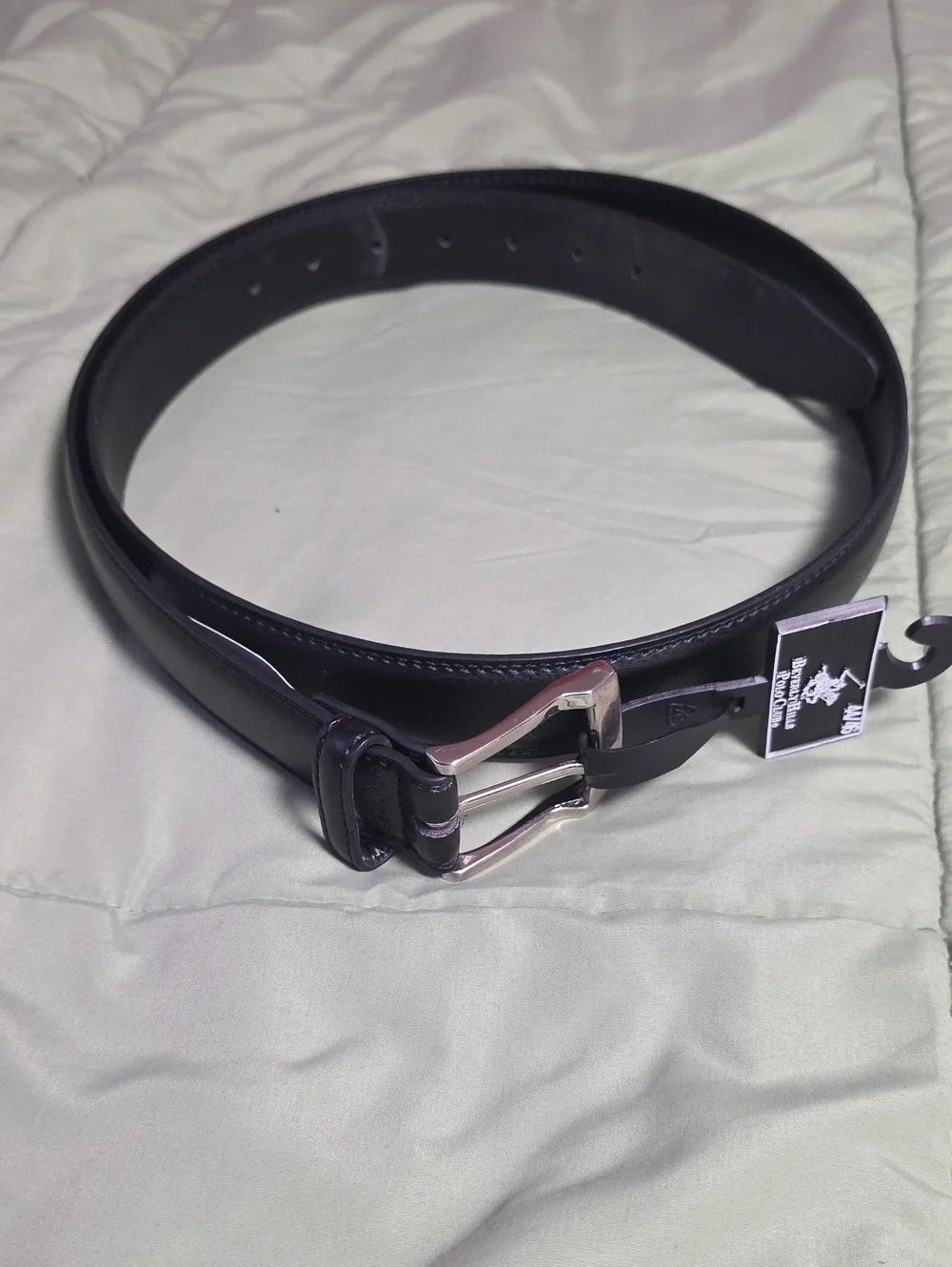 Beverly Hills Polo Club Black Bonded Leather Belt, Sz 44/46